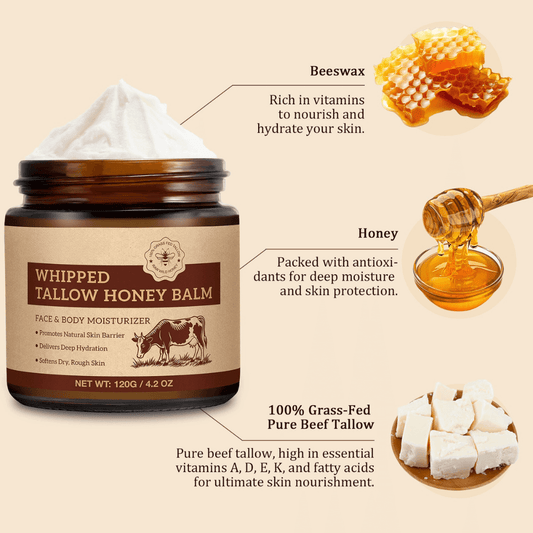 Grass-fed Whipped Beef Tallow Honey Balm - Organic Skin Care